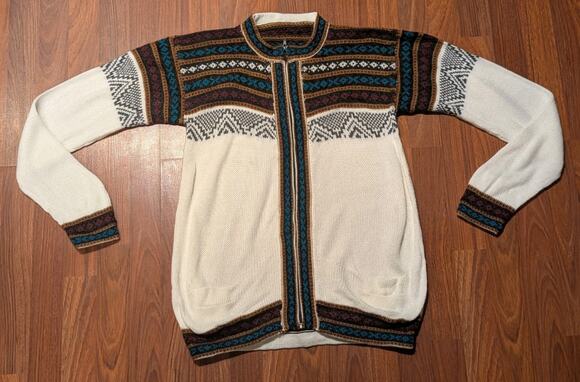 Unbranded Other - Bolivian Alpaca Wool Cardigan Small Fair Isle Andean Full Zip Handmade New